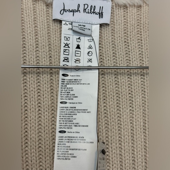 JOSEPH RIBKOFF NWT Open Knit Cardigan, Faux Fur Collar, Suede-Like - Picture 7 of 12